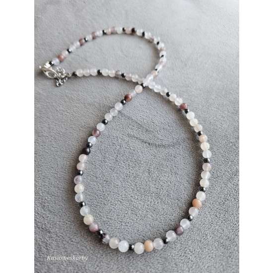 Naszyjnik z kamieni kwarc lawendowy i hematyt